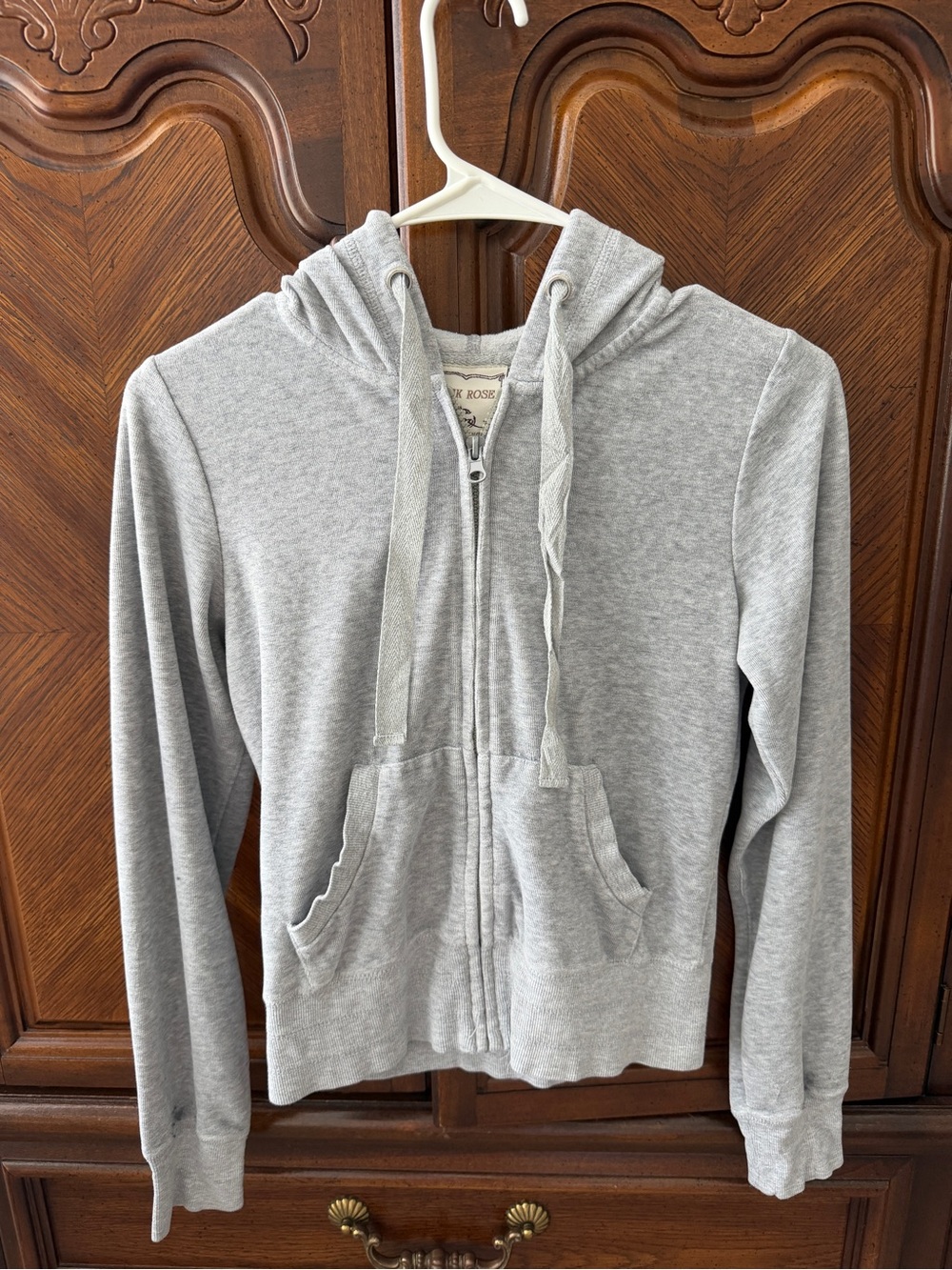 Pink Rose Vintage Light Gray Tighter Fit Zip Hoodie